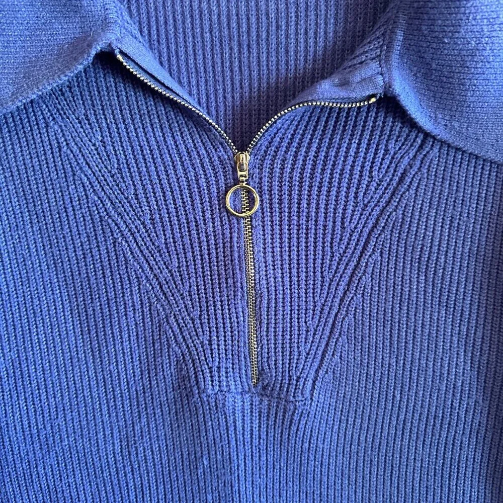 Lane Bryant‎ Sweater Womens 14-16 Blue Ribbed 1/4 Zip Collared Pullover Casual